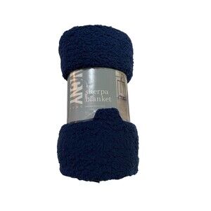 VCNY Sherpa Throw Navy Blue New